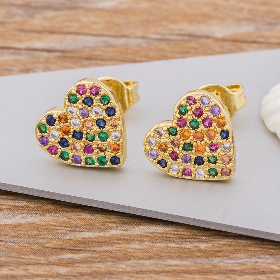 Top Quality Rainbow Cross Stud Earrings Gold Color Micro Pave CZ Delicate Fashion Women Girls Fine Party Jewelry Gift