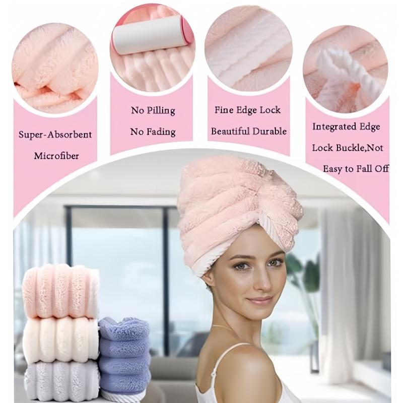 Coral Fleece Hair Drying Cap, Adult Bath Shower Cap, Wavy Quick-Dry Turban Towel, Super Absorbent Hair Drying Cap
