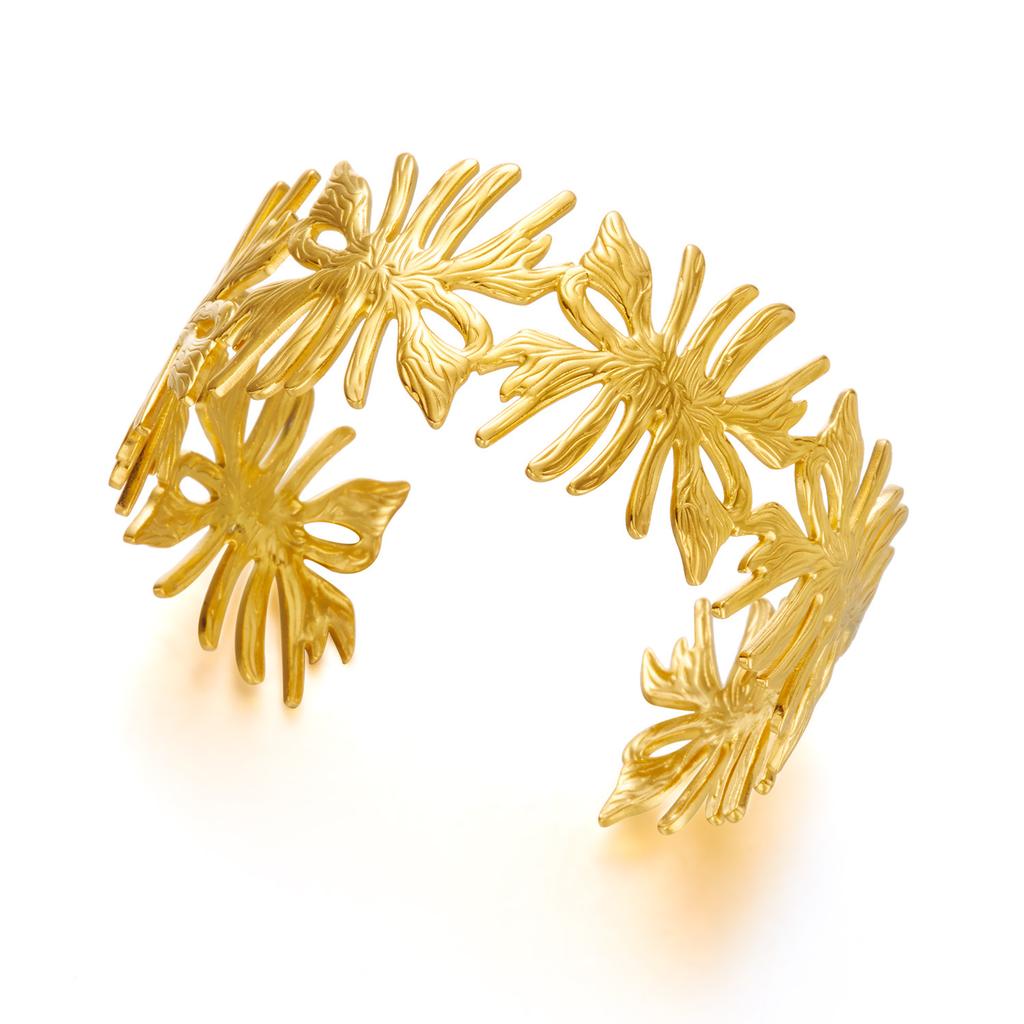 Stainless Steel Versatile Gold Irregular Hollow Wide Version Jewelry Women