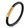 European and American Leather Bracelet Stainless Steel Snap Button Men's Woven Leather Bracelet