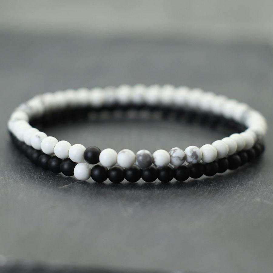 New 2Pcs 4mm Beads Bracelet Set For Men Tiger Eyes Turquoises Paired Strand Healing Braclet Handmade Casual Accessories Hombre