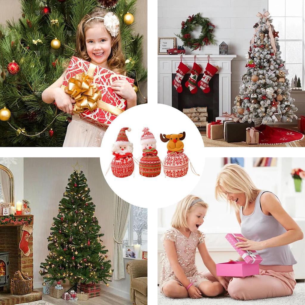 Drawstring Christmas Bags 3piece Cartoon Doll Containers Fabric Christmas Bags For Birthday Kids Holiday Wedding Party Candy