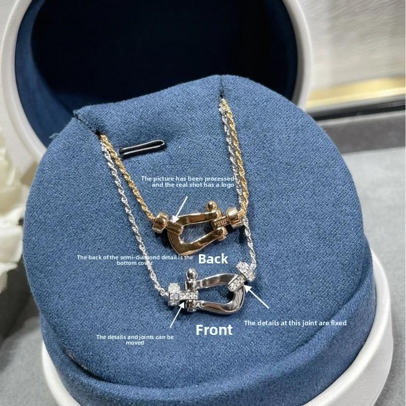 Horseshoe Buckle Necklace Premium Edition Semi-Diamond Twist Chain Buckle U-Thick Full Diamond Clavicle Chain Plated 18k Gold Fashion Gift