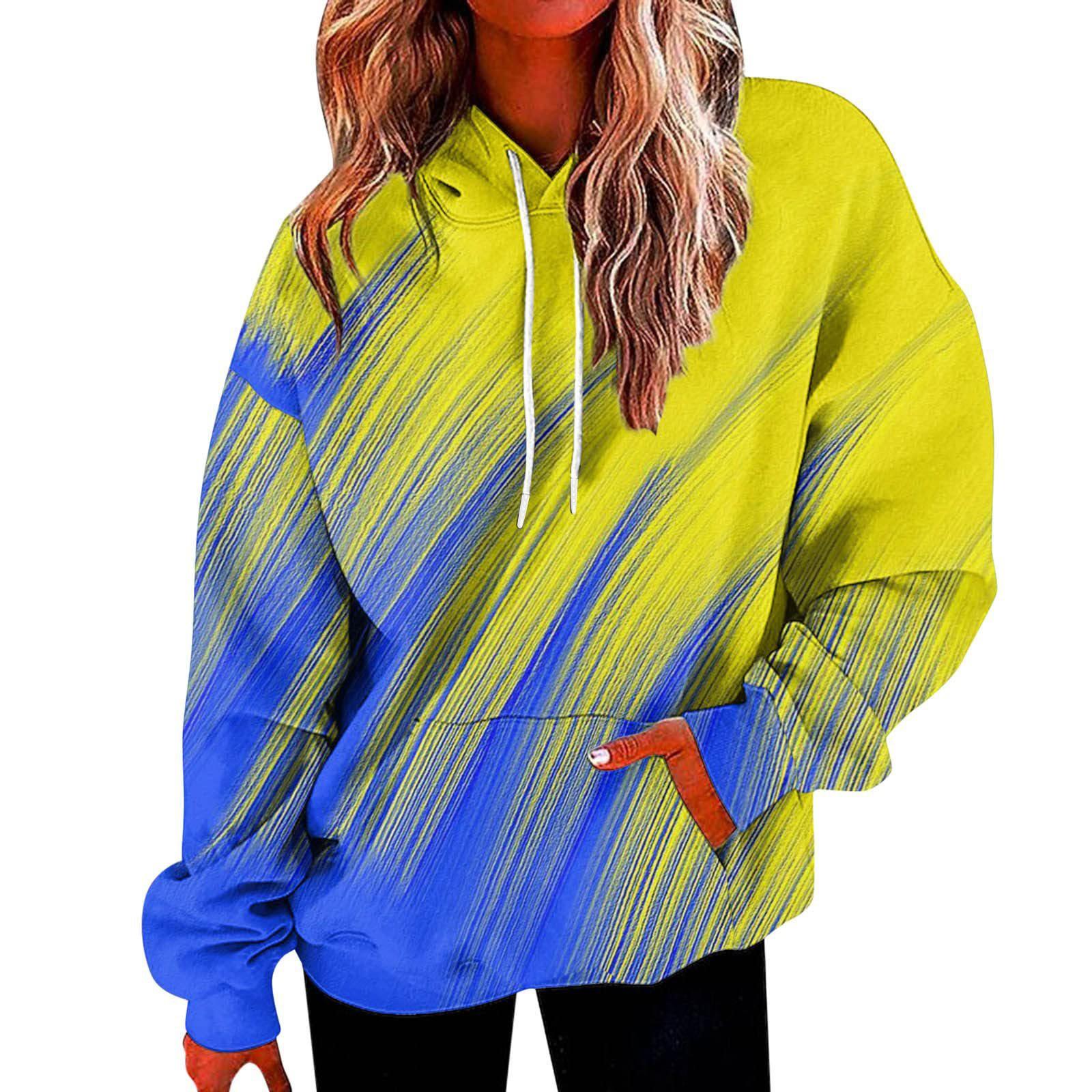 

Жіночий модний вільний повсякденний топ з довгими рукавами в стилі печворк S жовтий