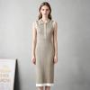 Temperament elegant contrasting color lapel short-sleeved dress women's waist simple and thin pit strip long dress women