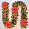 180CM Artificial Christmas Garland with Light Simulation Flower Holly Berry Red Balls Fake Rattan Mantle Fireplace Porch Indoor Outdoor Decoration