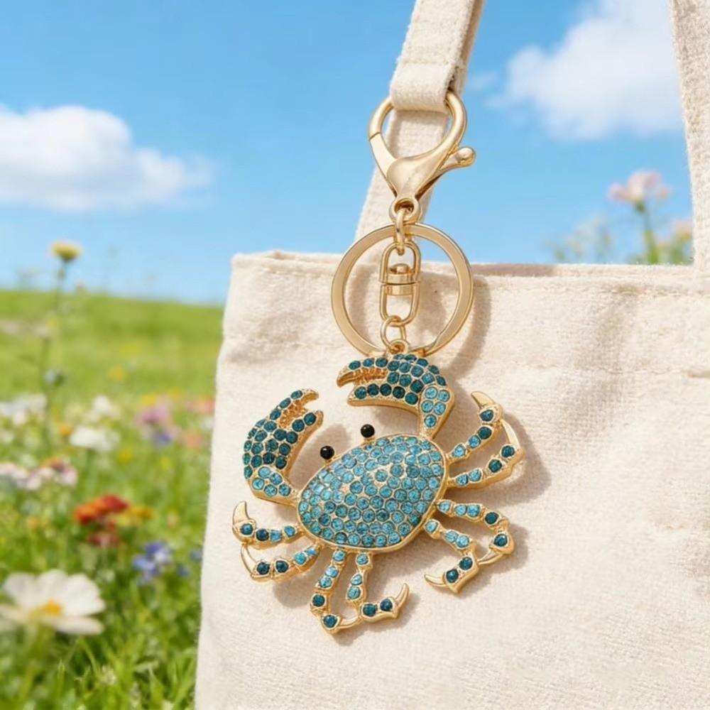 Crab-shaped Crab Keychain Sparkling Rhinestones Crystal Crab Key Ring Cute Crab Charm Key Ring Bag
