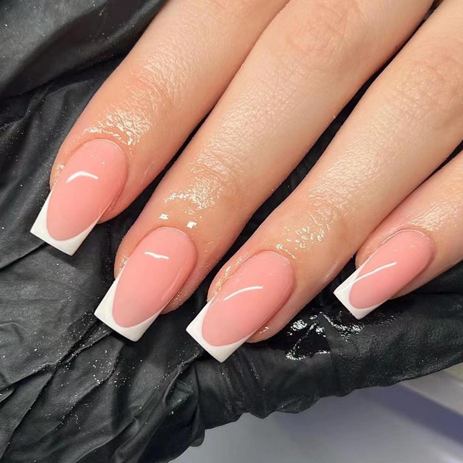 24Pcs Fake Nails French Style Artificial Nails Fake Nails Wearable Full Cover Nails Tips False Nails Artificial Nail Tips