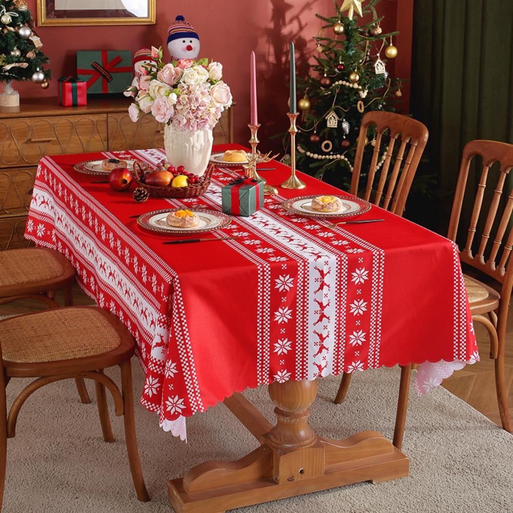 Christmas Tablecloth Waterproof Printed Fabric Holiday Dining Table Cover for Festive Decor