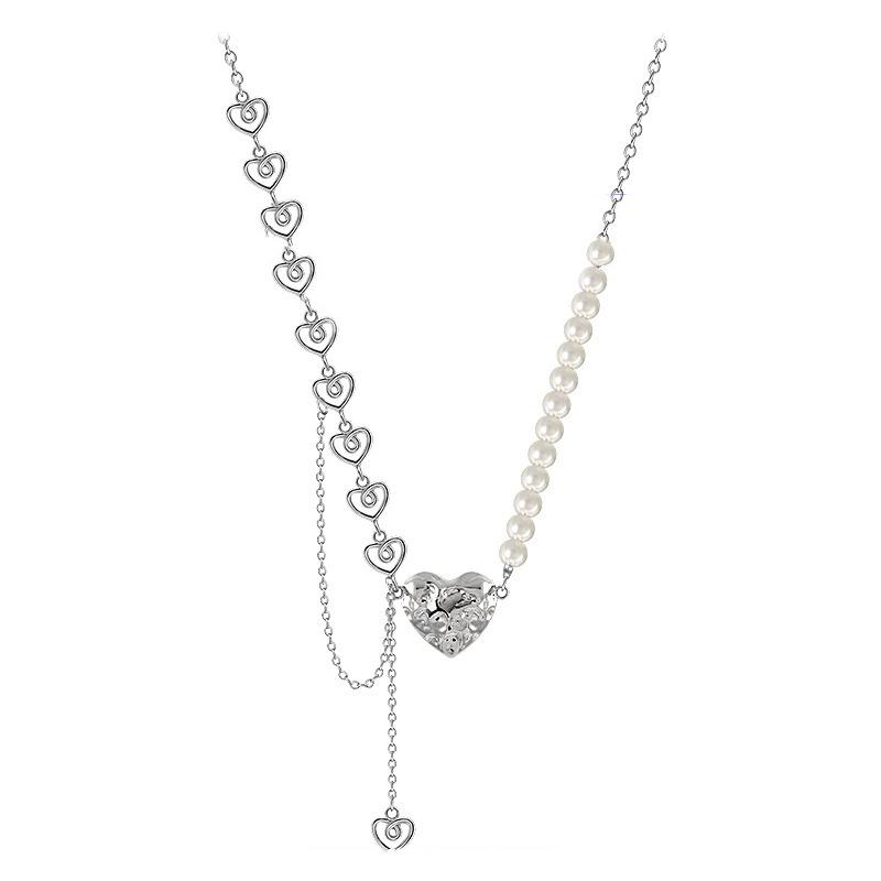 Love pearl chain splicing necklace female summer ins hip hop peach heart collarbone chain light luxury neck chain pendant accessories female