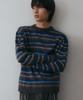 NODU Crop Multi-Stripe Brush Knit [Gray]