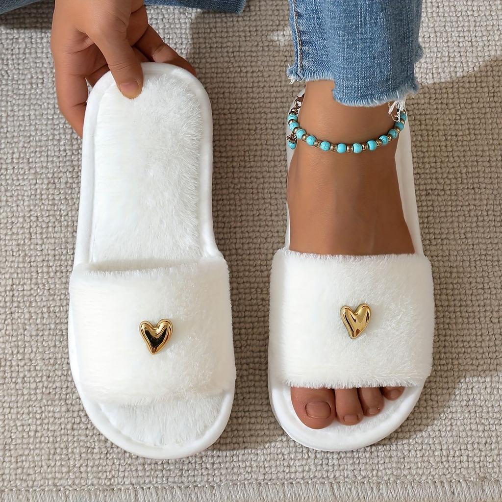 Home Slippers, Comfortable and Warm Open Toed Soft Plush Shoes, Solid Color Indoor Floor Slippers