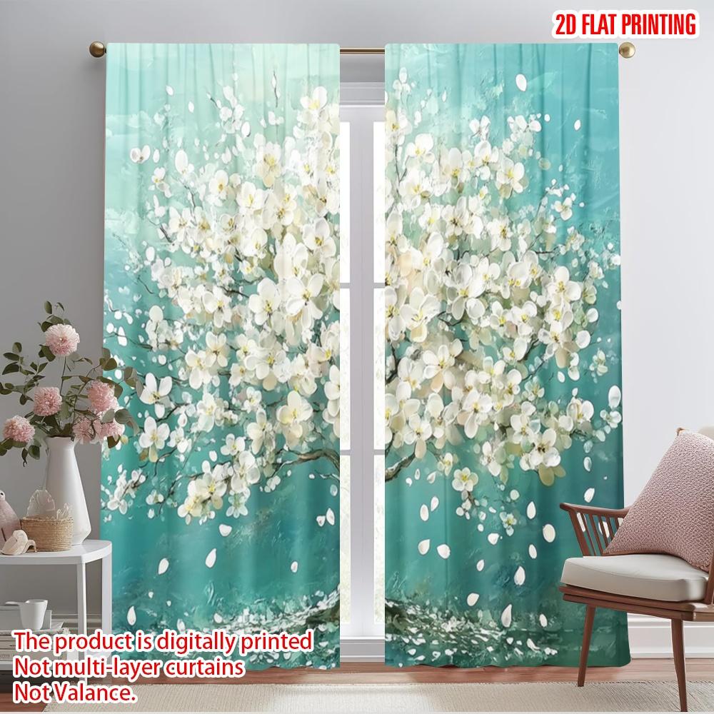 2pcs,2D plane printing Light Filtering Curtains Blossom Symphony(1) Versatile Durable Polyester (without rod) Holiday Ldeal for