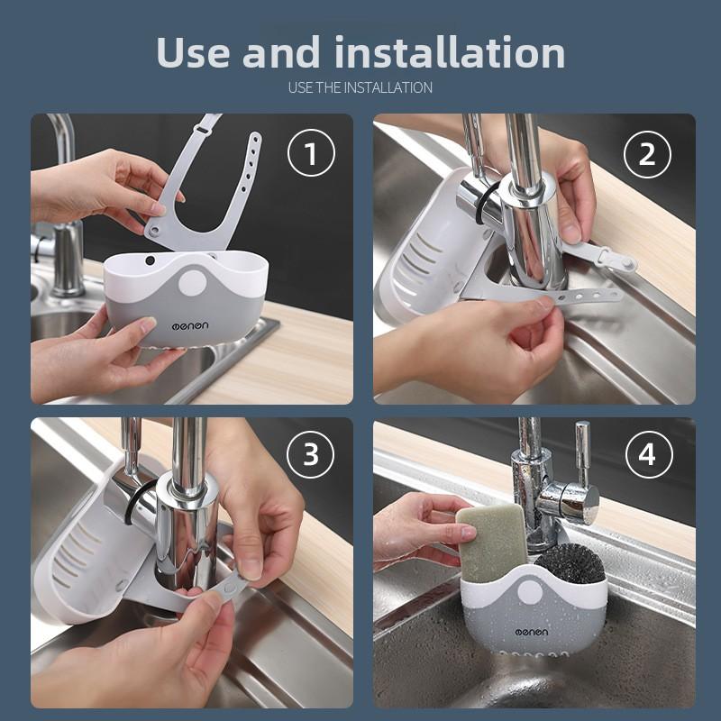 1PCS Sink Sponge Drain Hanging Bag Kitchen Faucet Hanging Bag Free Punching Pool Sponge Drain Hanger Sink Rag Storage Basket