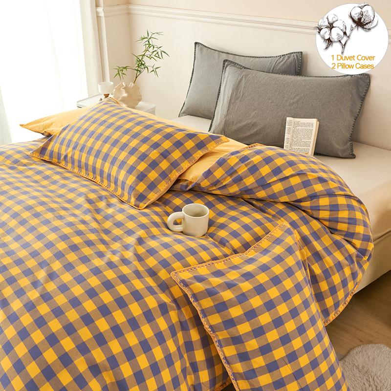 100% Cotton Luxury Bedding Set – Premium Duvet Cover + 2 Pillowcases, Classic Plaid Style, Soft & Breathable Comforter Cover Set