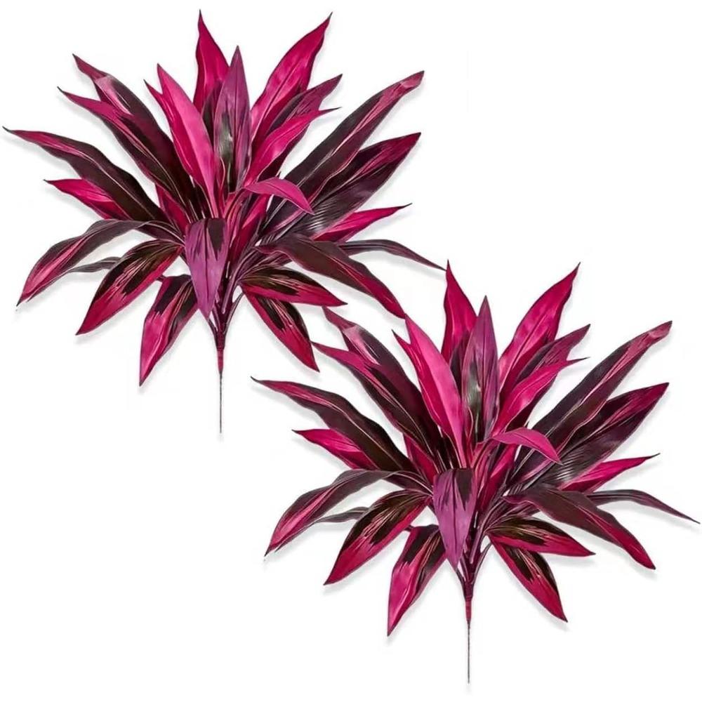 2PCS Realistic Artificial Boston Fern Dragon s Blood Tree, Boston Fern and Dragons Blood Tree Plants,Faux Fake Ferns Shrubs for Outdoor Garden 12 Leaves 2PCS