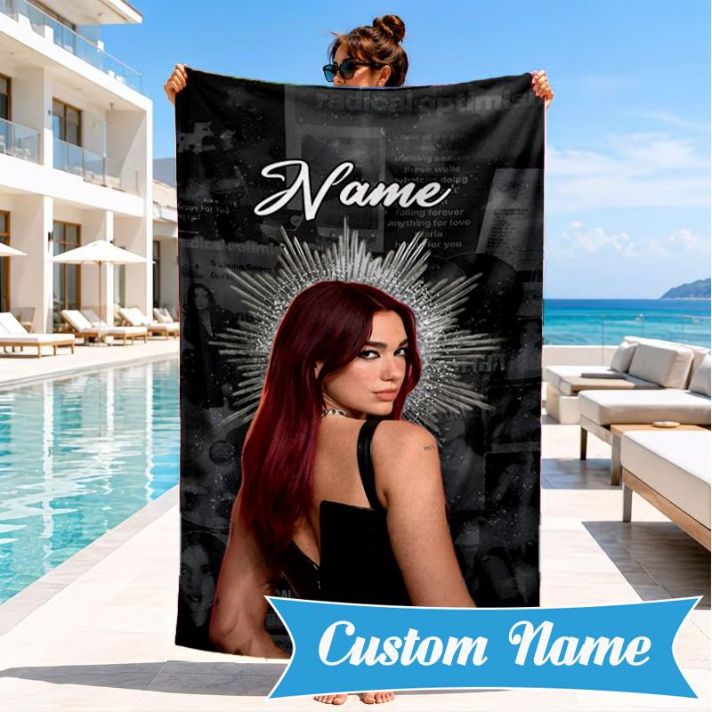 Custom Name Pink Glamour Ay-liva Heart In Space Adventure Microfiber Beach Towel, Lightweight for Summer Travel, Swimming Pool Fan Gift