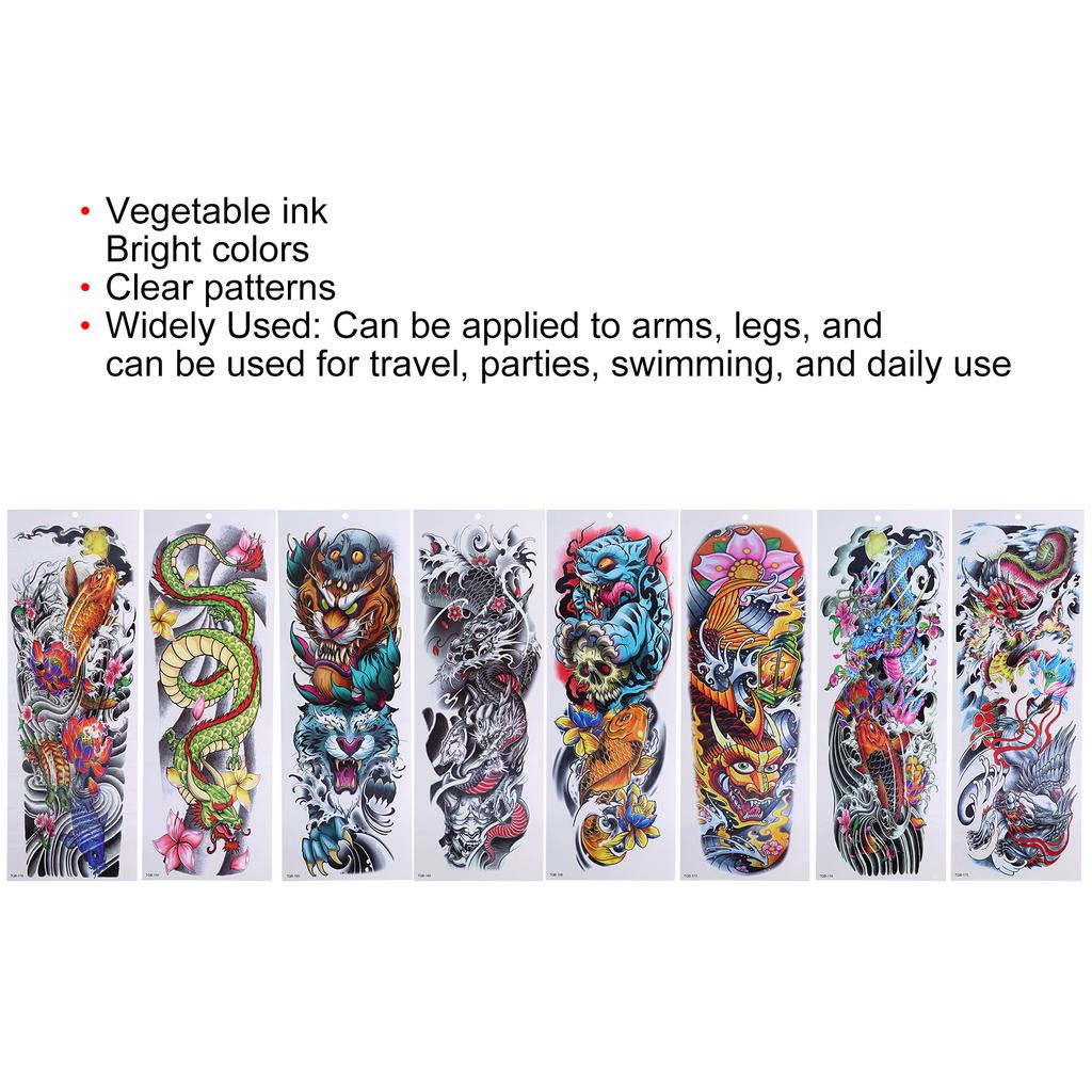 8 Sheets Full Sleeve Temporary Tattoos Watrproof Full Arm Fake Sleeve Tattoos Stickers Body Art for Women Man