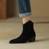 New Cow Suede Leather Women Ankle Boots Thick Heels Pointed Toe Retro Casual Outdoor Shoes Woman Autumn Winter 2024 Women Shoes