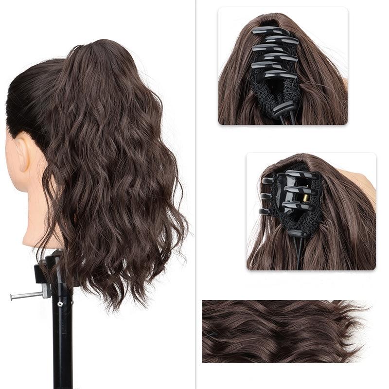 Synthetischer Lockiger Klauenclip-in Pferdeschwanz Blond Braun Kurzes Haarteil Kunsthaar Falscher Zopf Haarverlängerungen Kurzer Wasserwellen-Clip-in-Pferdeschwanz Haare