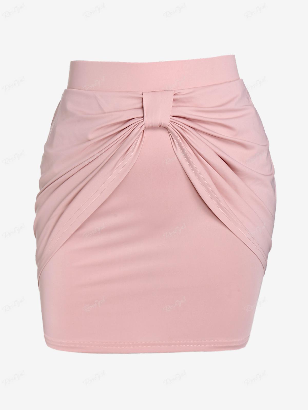 

Rosegal Plus Size Облегающая юбка с завязкой спереди и воротником-стойкой XL светло-розовый