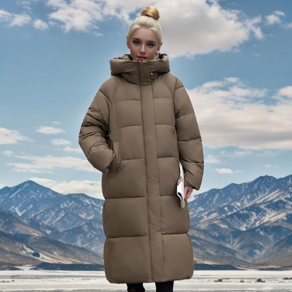 Down Cotton-padded Clothes Women's Long Knee-over Hooded Loose Thickened Windproof Cotton-padded Jacket