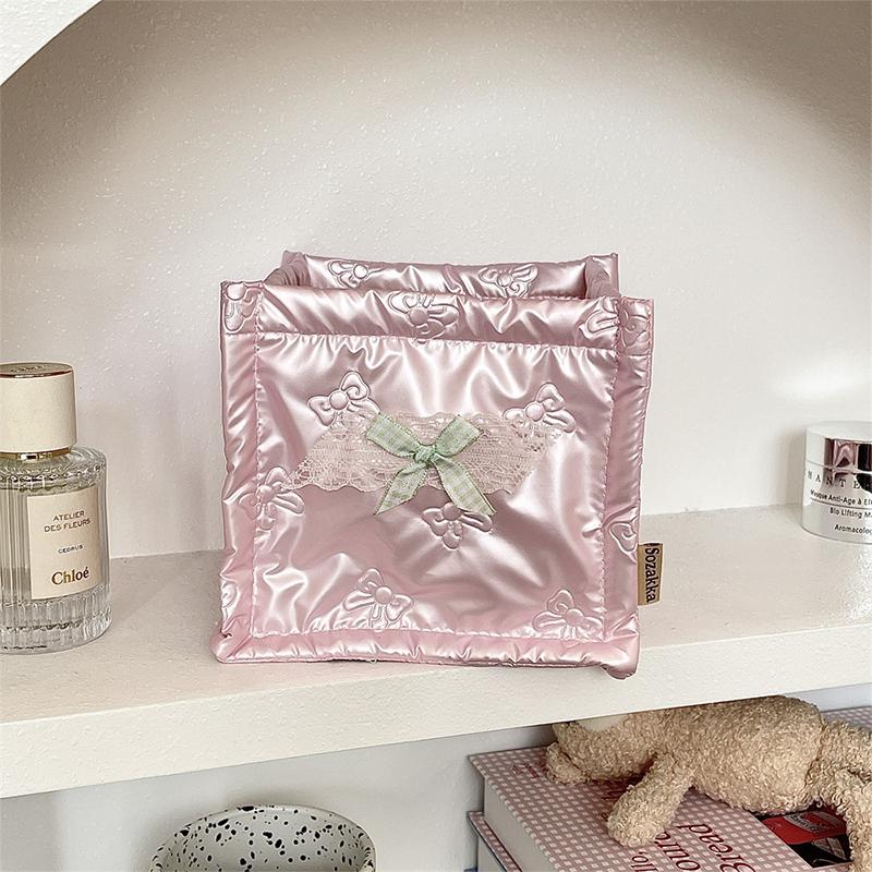 

Органайзер для косметики Sweet Girl из искусственной кожи, однотонный держатель для косметики, бант, настольная заколка для волос, канцелярская коробка