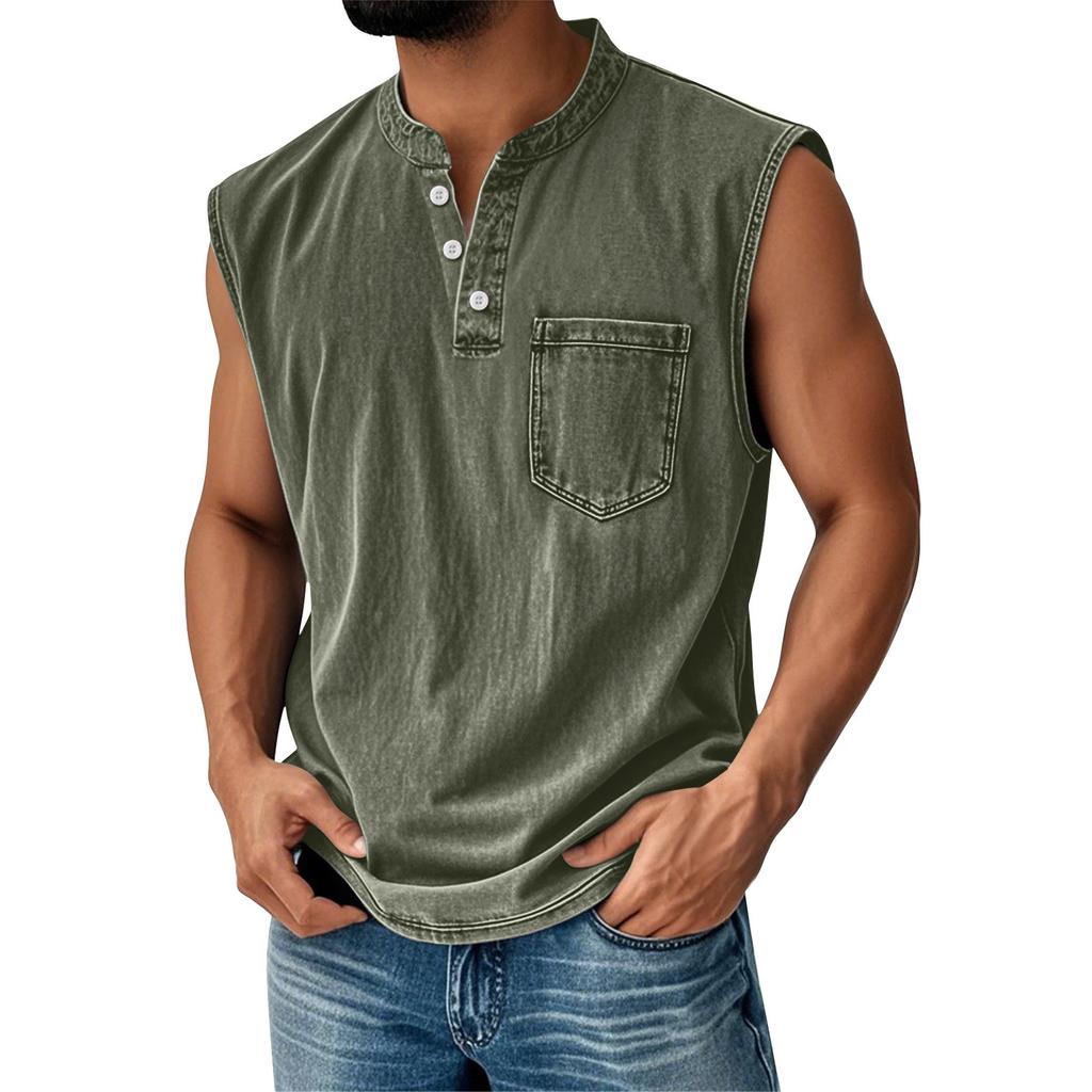 Men's Summer Solid Color Pocket Sports Buttons Vest Men's Sports Casual Vest
