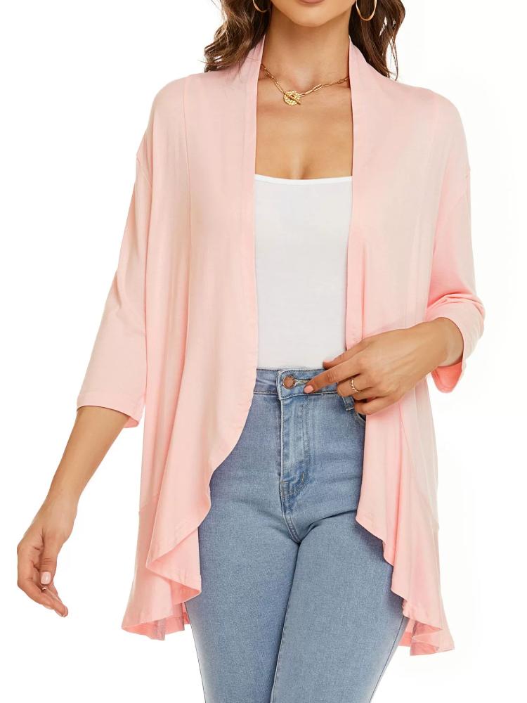 Cardigan stampato in tinta unita, nuovo per primavera e autunno, con maniche a sette quarti e top arricciato