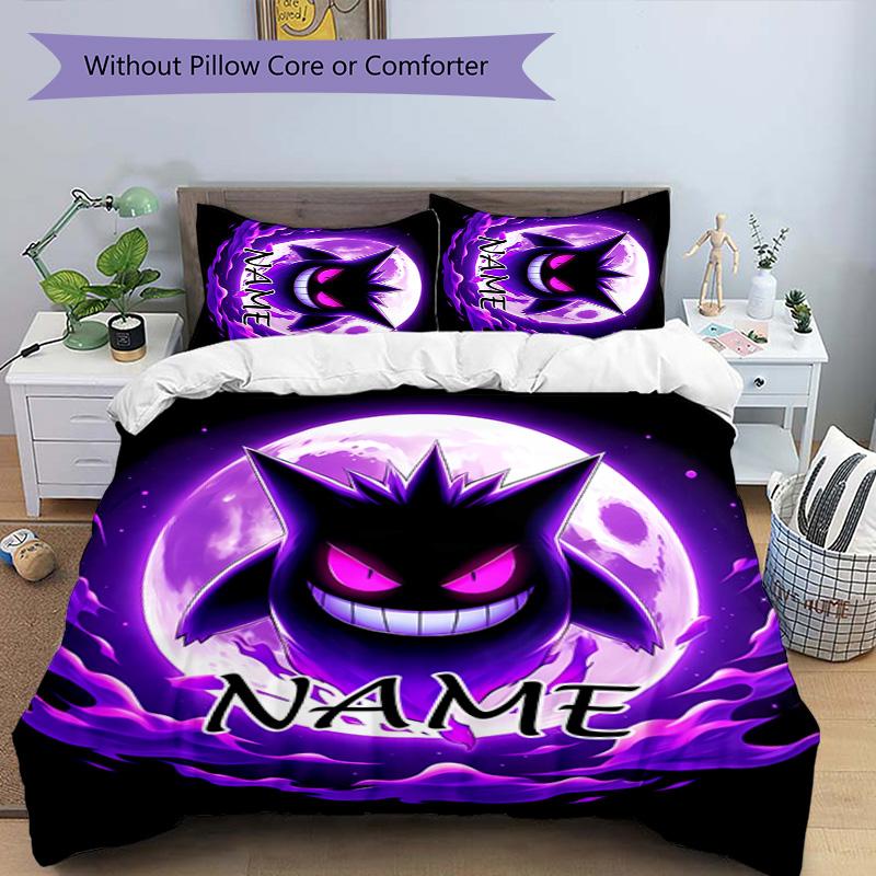 3pcs Gengar1 Cover Set - Personalized Name, HD Printed Bedding with 1 Cover and 2 Pillowcases - Perfect for Home Decor, Easy Care