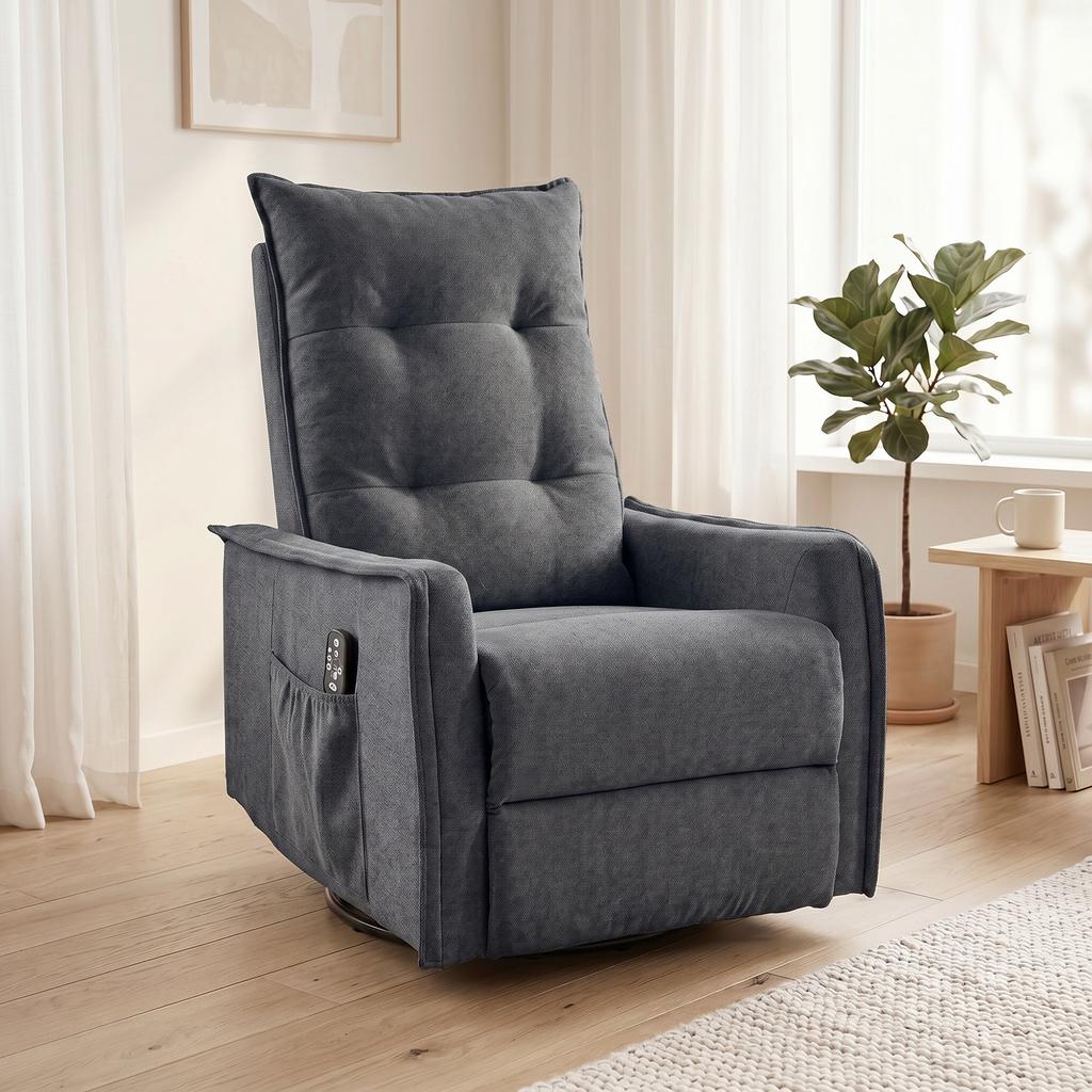 Recliner Armchair, Chenille Recliner Chair with Massage and Heat, 360 degrees Swivel Rocking Manual Recliner, Dark Grey