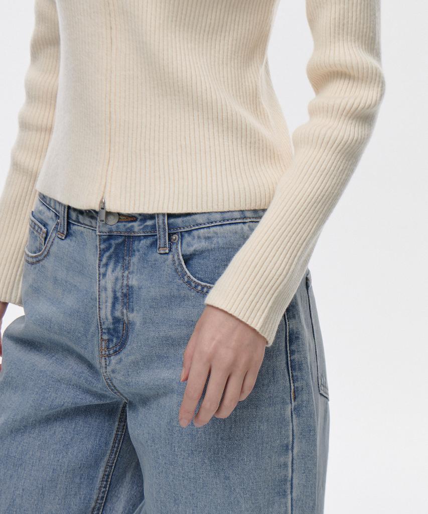 MUSINSA STANDARD WOMAN Ribbed Slim Knit Zip-Up [Cream]