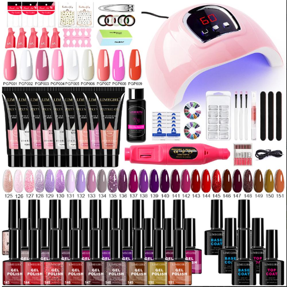 27 Colors Gel Polish Set, Nail Art Tools Kit with Builder Gel, Rhinestones, Stickers, Nail Tips, LED Lamp & Drill Machine