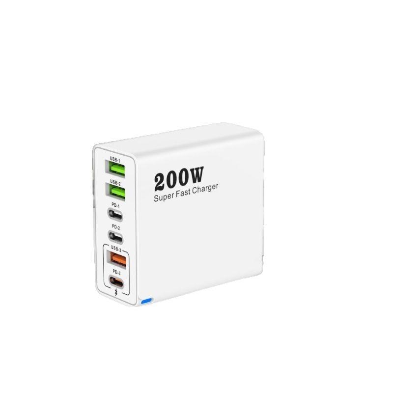 200W USB Multi-Port PD25W Fast Charger for Mobile Devices