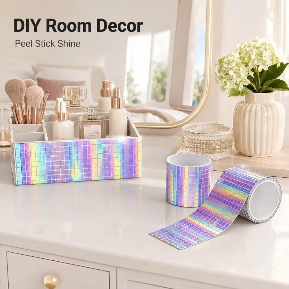 4x100cm Self Adhesive Mosaic Stickers Reflective Mirror Surface Glass Tile Strip Home Decoration