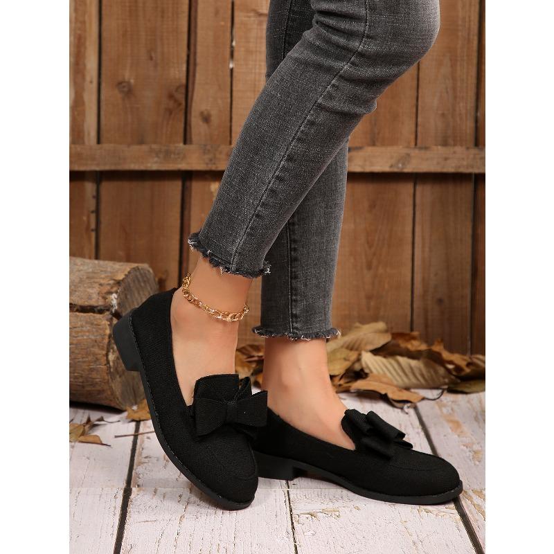 Bow Low-top Single Shoes Women's 2025 Autumn New Plus-size One-foot Loafers