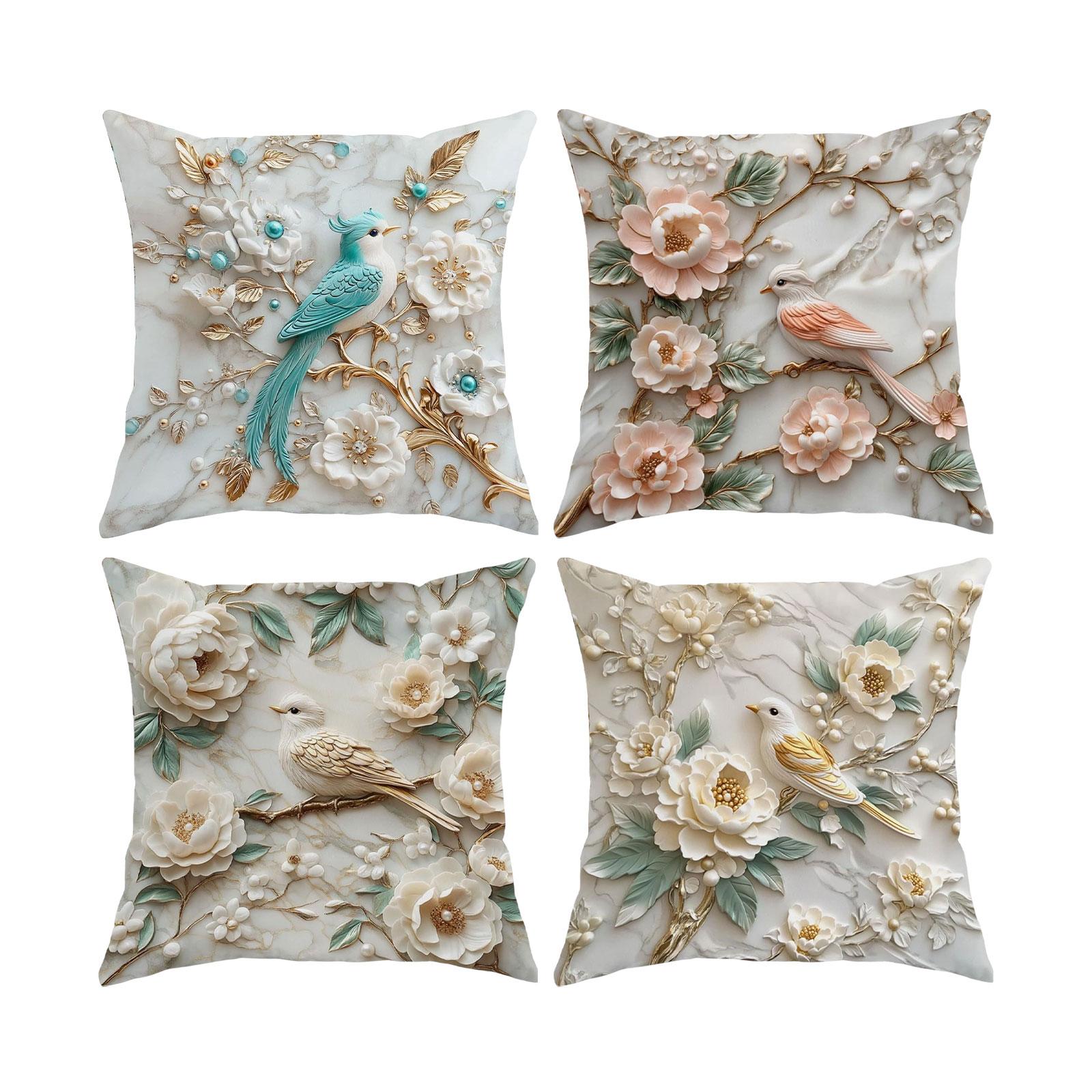 

Набор из 4 декоративных наволочек для дивана с цветочным узором, пением птиц и цветочными мотивами, высококачественные декоративные наволочки для дома One Size