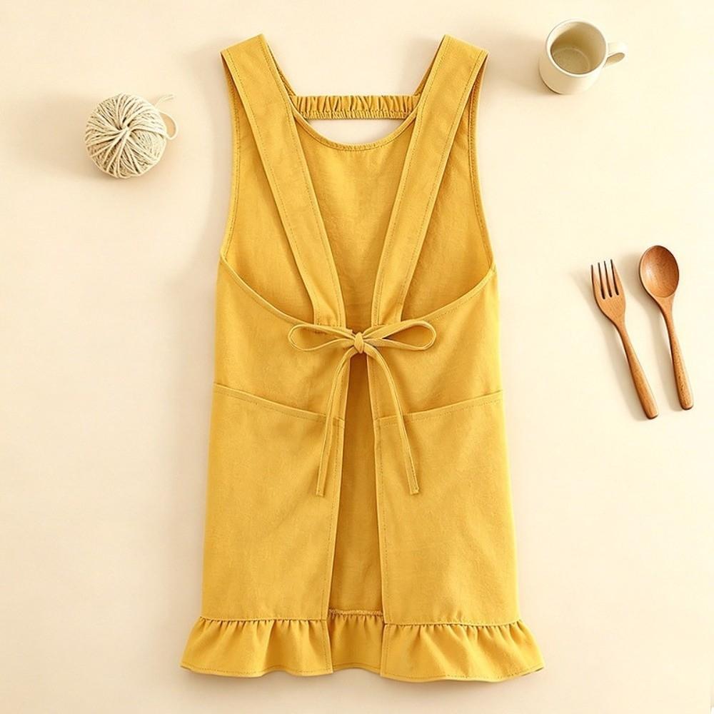 Widened Shoulder Straps Cotton-Linen Apron Stain-Resistant Kitchen Work Apron Gardening Use