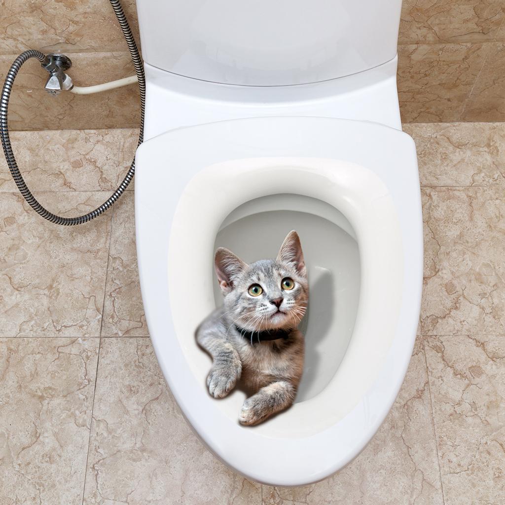 T243# Creative Cute Cat Wall Sticker Bathroom Toilet Decor Living Room Cabinet Home Decoration Decals