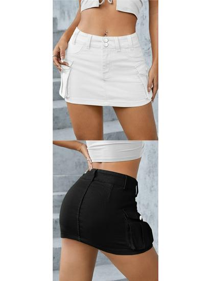 European & American Street Style Low-Waist Slim Fit Solid Color Autumn Skirt for Women