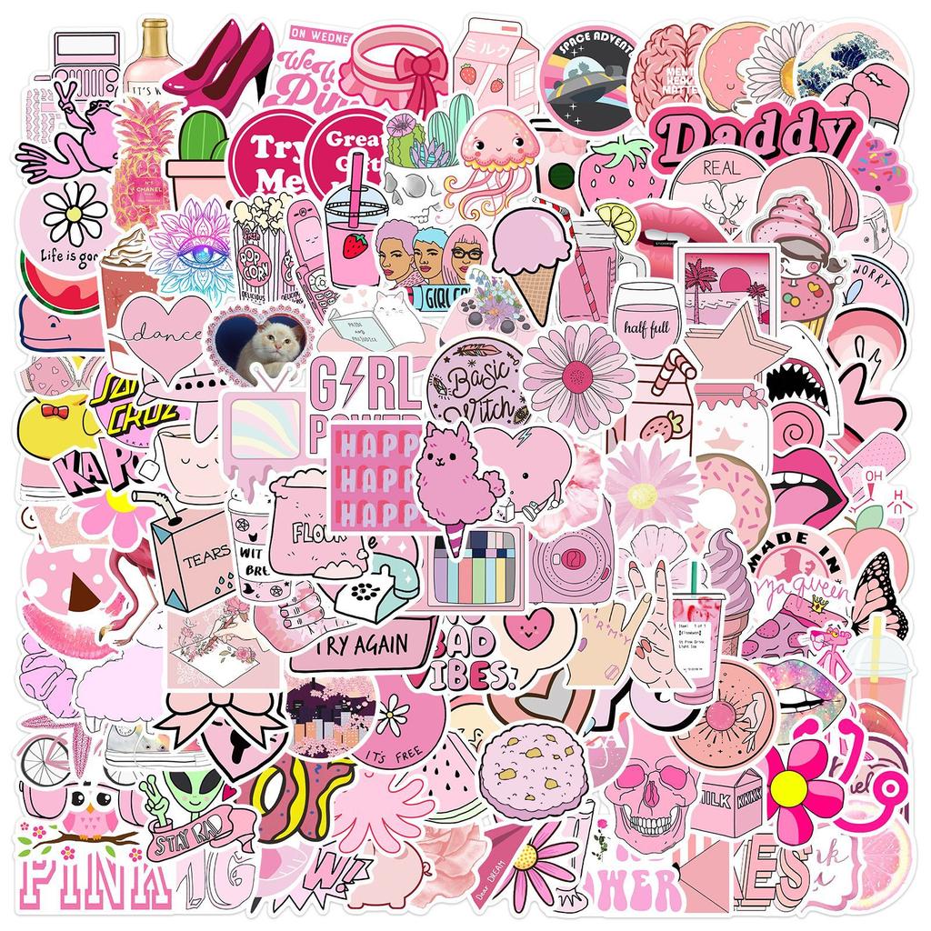 150 Pink Cartoon Girl Style Graffiti Stickers Suitcase Guitar Without Glue Waterproof Stickers