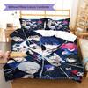 Blue Lock Pattern Bedding Quilt Set Quilt Cover Pillowcase Home Decoration Gift (1 * Duvet Cover + 2 * Pillowcase, Without Core)