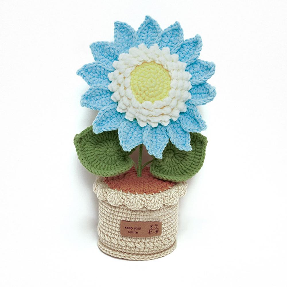 New Handmade Crocheted Yarn Bouquet High-end Potted Sunflower Potted Simulation Flower Ornament Gift