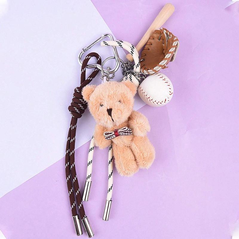 Cute Cartoon Little Bear Keychain Creative Plush Doll Keyring  Bag Pendant Handbag Hanging Decoration Key Accessories