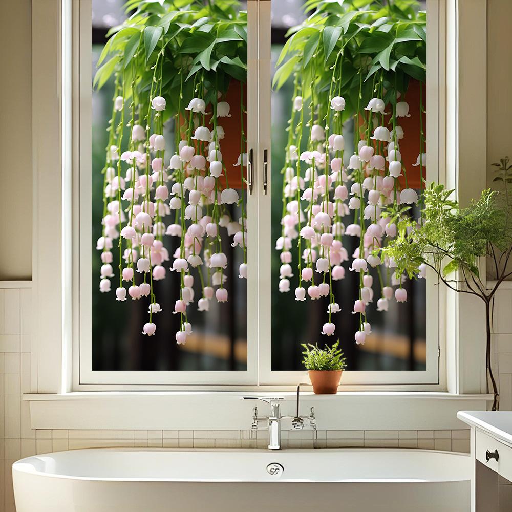 Balcony Window Decoration, Perfume Bell Orchid, Decorative Glass Sticker, Room Bathroom Sticker, Glass Electrostatic Film, Home Decoration