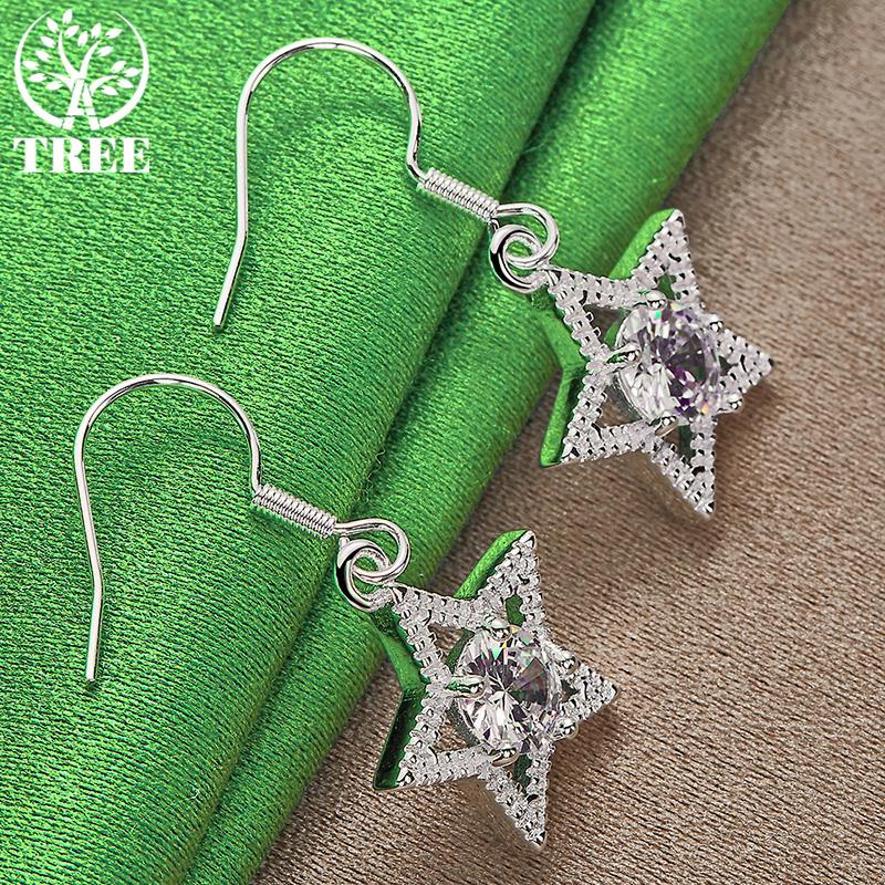 Shining Crystal Zircon 925 Sterling Silver Star Drop Earrings Temperament Women Party Valentine's Day Cute Jewelry Accessories