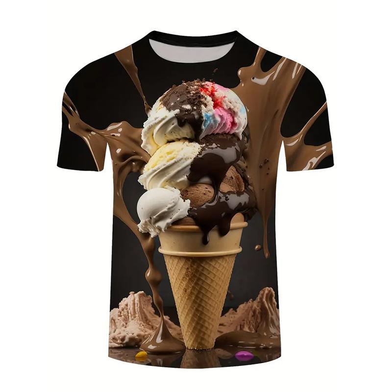 3D Printing Ice Cream Pattern Printed T-shirt Fashion Street Colorful Crew Neck Funny Tee Shirts Summer Tees Tops Cloting 2024