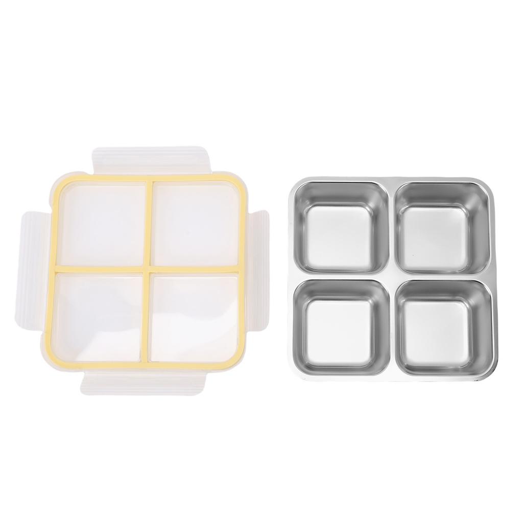304 Stainless Steel Lunch Box 4 Compartment Divided Food Storage Container Leakproof Reusable Snack Container Portion