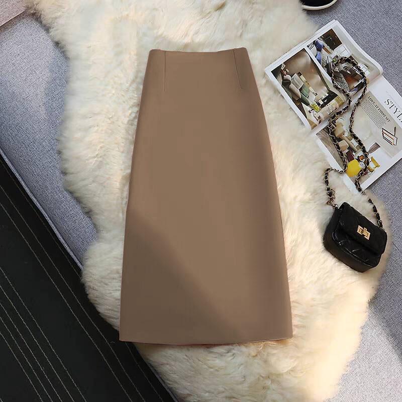 Kaki Hoge Taille A-lijn Midi Rok - Dames Lente/Herfst 2025 Collectie