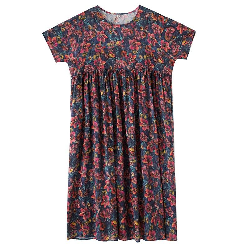 Kurzarm Plus-Size-Baumwolle im Vintage-Stil mit Blumenmuster, neu in Kleidern für Damen, lässig, locker, für den langen Sommer